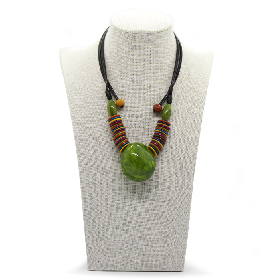 Green Tagua Heart Pendant Necklace Set. Fashion Jewelry by Nando Medina