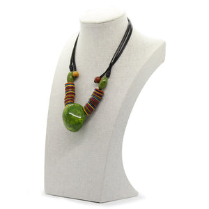 Green Tagua Heart Pendant Necklace Set. Fashion Jewelry by Nando Medina