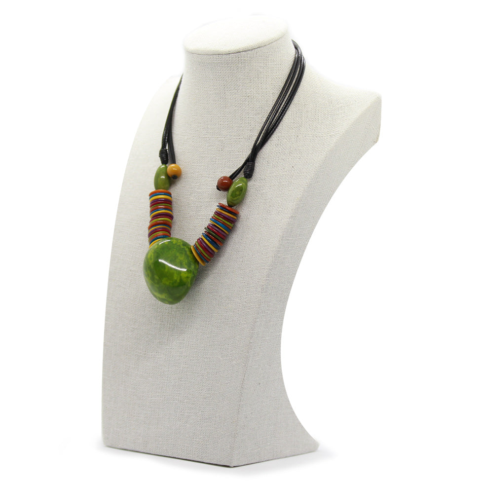 Green Tagua Heart Pendant Necklace Set. Fashion Jewelry by Nando Medina