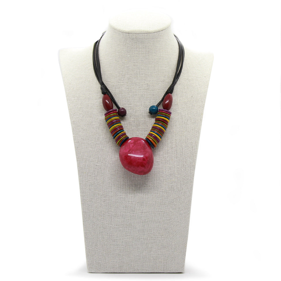 Earthy: Red Tagua Heart Pendant Necklace Set. Fashion Jewelry by Nando Medina