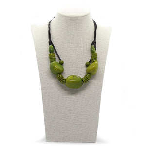 Earthy: Olive Green 3 Tagua Hearts Necklace Set. Fashion Jewelry by Nando Medina