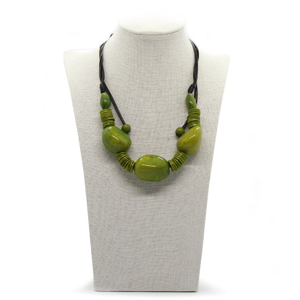Earthy: Olive Green 3 Tagua Hearts Necklace Set. Fashion Jewelry by Nando Medina