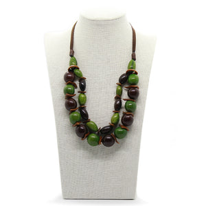 Earthy: Green 2-Layers Tagua Necklace Set. Fashion Jewelry by Nando Medina