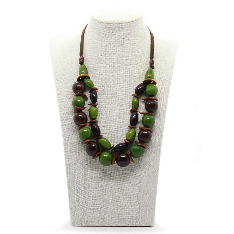 Earthy: Green 2-Layers Tagua Necklace Set. Fashion Jewelry by Nando Medina