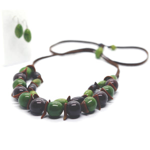 Earthy: Green 2-Layers Tagua Necklace Set. Fashion Jewelry by Nando Medina