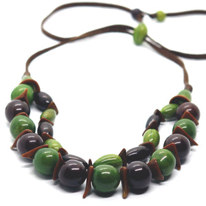 Earthy: Green 2-Layers Tagua Necklace Set. Fashion Jewelry by Nando Medina