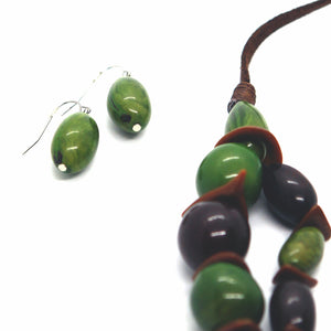 Earthy: Green 2-Layers Tagua Necklace Set. Fashion Jewelry by Nando Medina