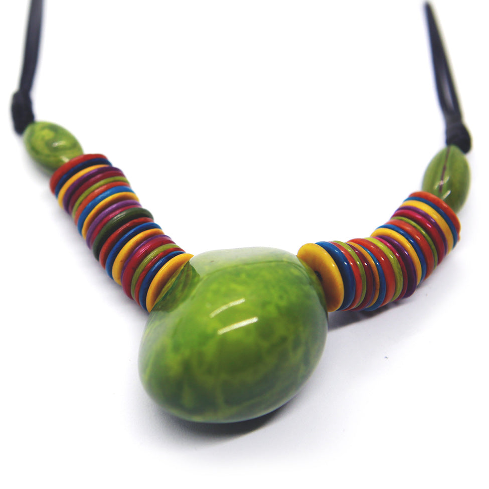 Green Tagua Heart Pendant Necklace Set. Fashion Jewelry by Nando Medina
