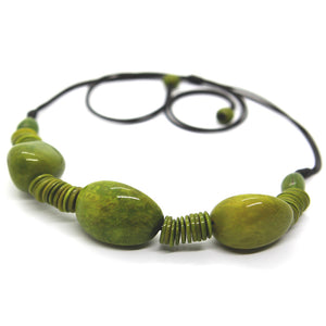 Earthy: Olive Green 3 Tagua Hearts Necklace Set. Fashion Jewelry by Nando Medina