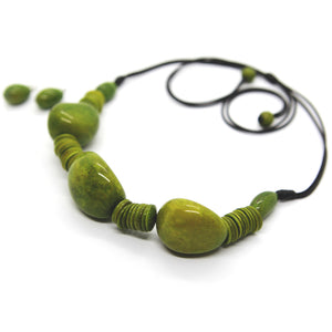 Earthy: Olive Green 3 Tagua Hearts Necklace Set. Fashion Jewelry by Nando Medina