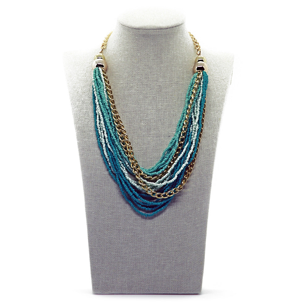 Seducción: Classic Turquoise Cascading Glass-bead Necklace. Fashion Jewelry by Nando Medina
