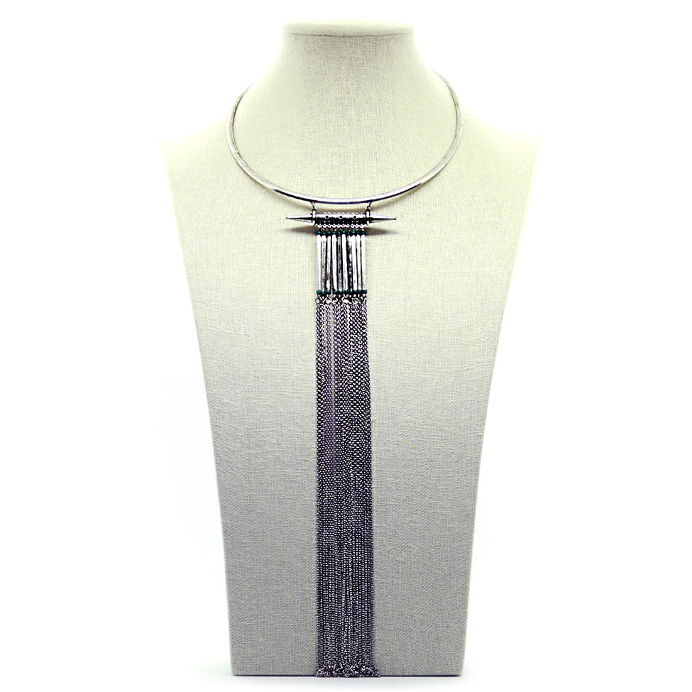 Seducción: Sleek Spike+Chain Fringe Choker. Fashion Jewelry by Nando Medina