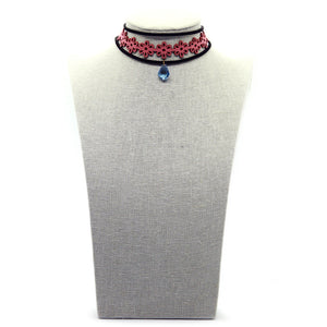 Seduccion: Velvet Cord Choker with Pink Suede and Aqua Swarovski Crystal. Fashion Jewelry by Nando Medina
