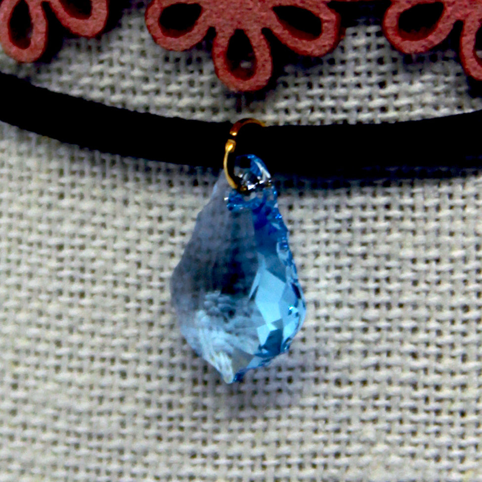 Seduccion: Velvet Cord Choker with Pink Suede and Aqua Swarovski Crystal. Fashion Jewelry by Nando Medina
