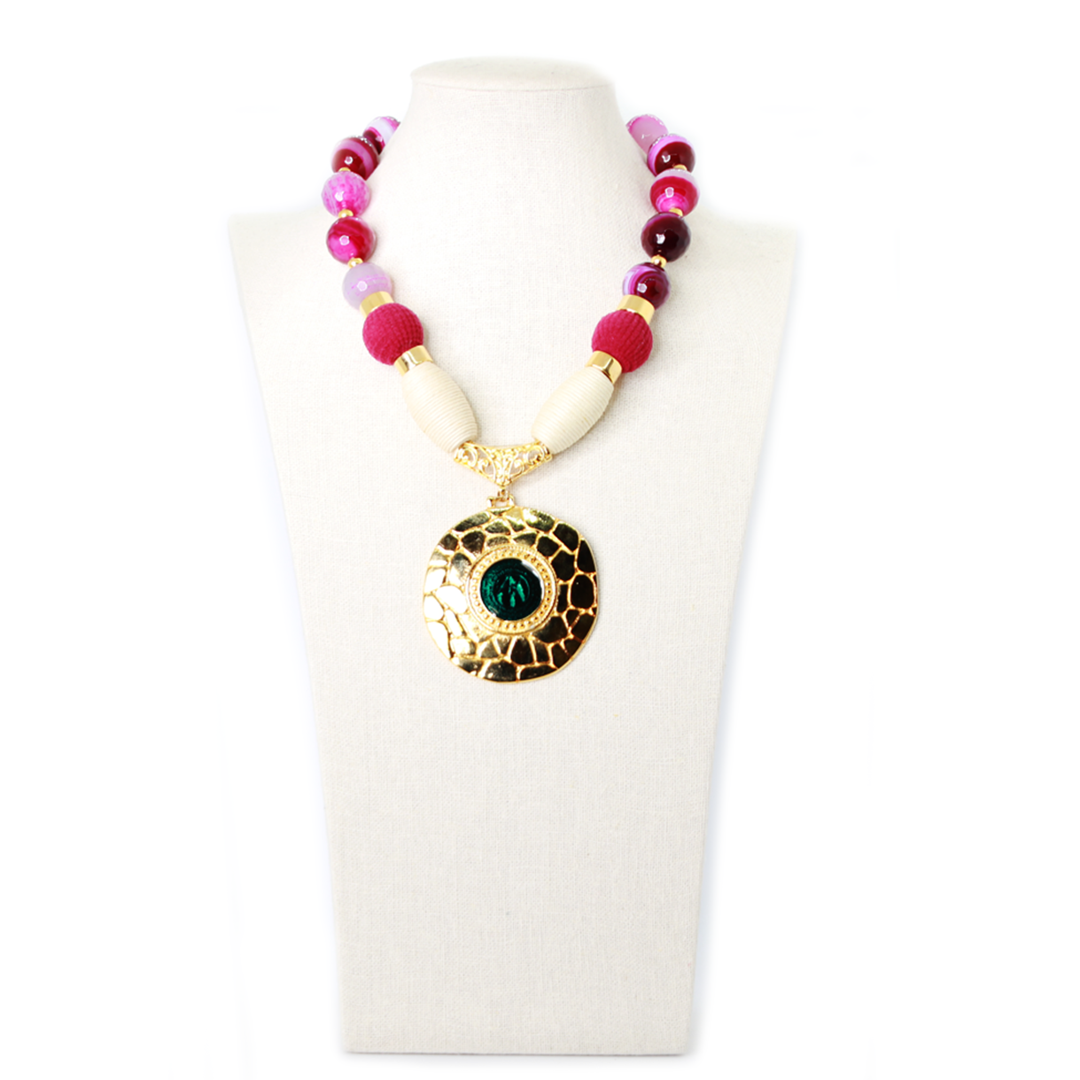 Gold Mystic Pendant and Purple Stone Necklace. Fashion Jewelry by Nando Medina