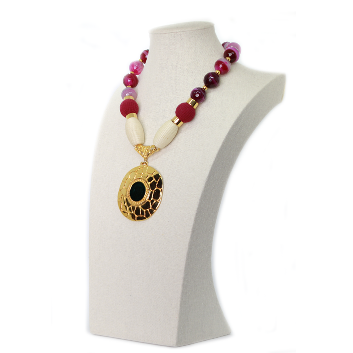 Gold Mystic Pendant and Purple Stone Necklace. Fashion Jewelry by Nando Medina