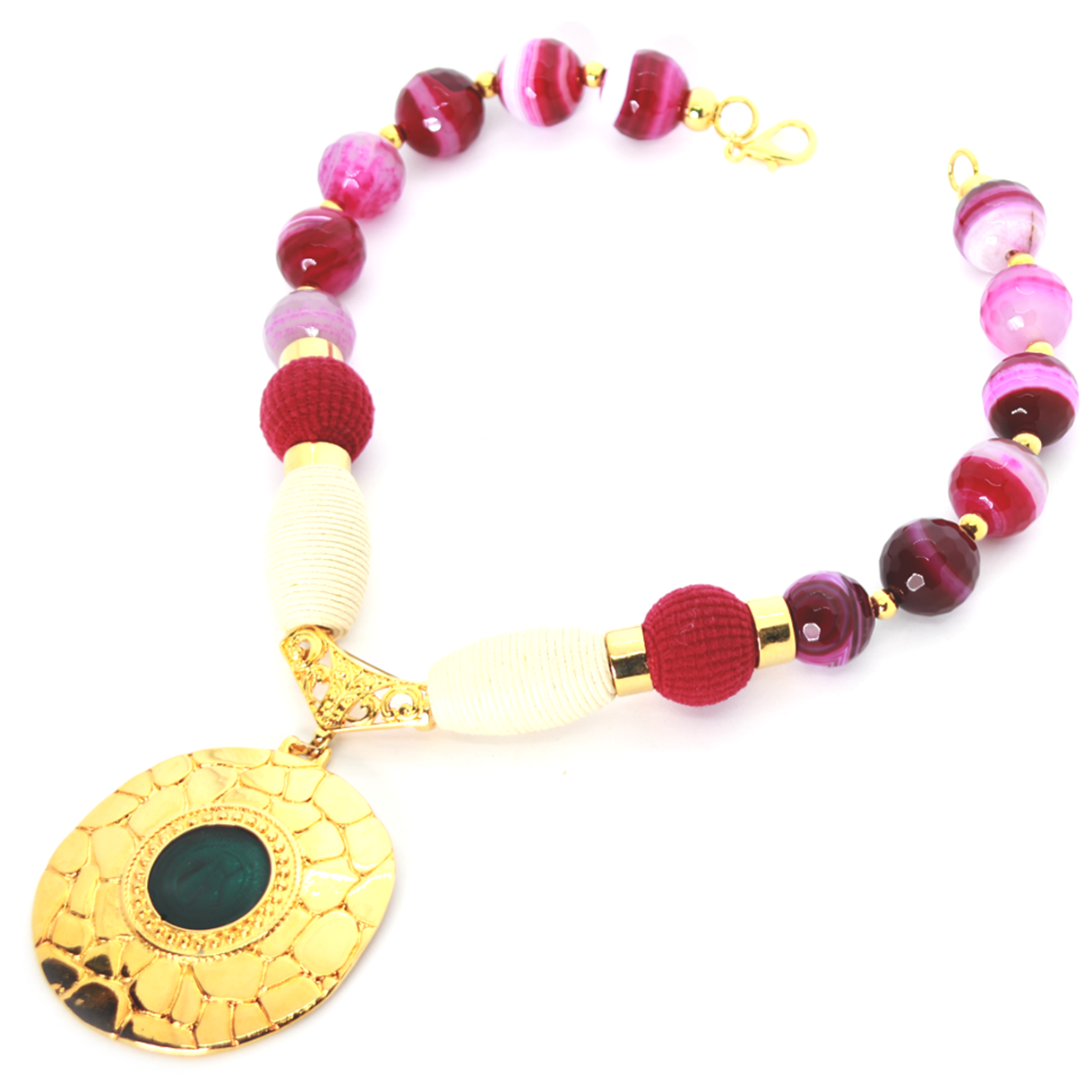 Gold Mystic Pendant and Purple Stone Necklace. Fashion Jewelry by Nando Medina