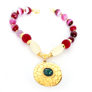 Gold Mystic Pendant and Purple Stone Necklace. Fashion Jewelry by Nando Medina