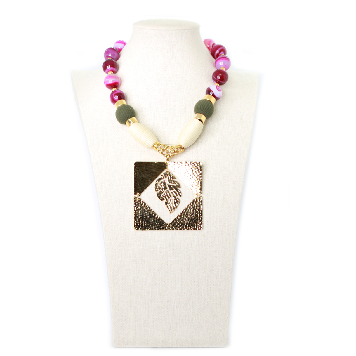 Gold Leaf Purple Stone Necklace. Fashion Jewelry by Nando Medina