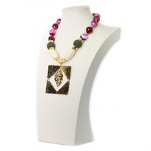 Gold Leaf Purple Stone Necklace. Fashion Jewelry by Nando Medina