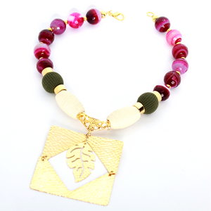 Gold Leaf Purple Stone Necklace. Fashion Jewelry by Nando Medina