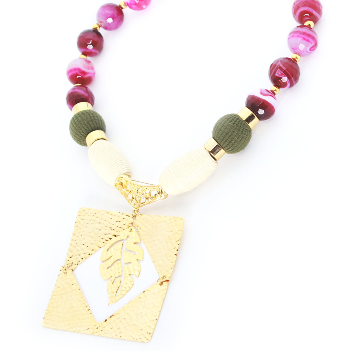 Gold Leaf Purple Stone Necklace. Fashion Jewelry by Nando Medina