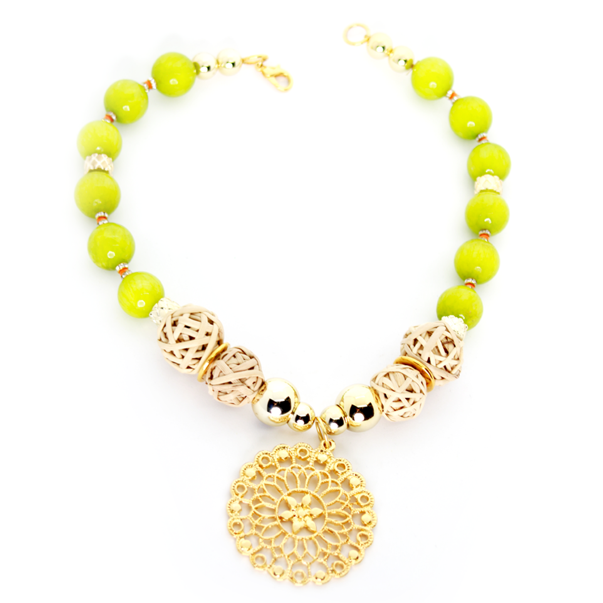 Nando Medina, Lime Green Agate Necklace. Seduction Collection.