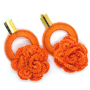 Nando Medina Earrings: Orange Crochet Rose - Libia Collection