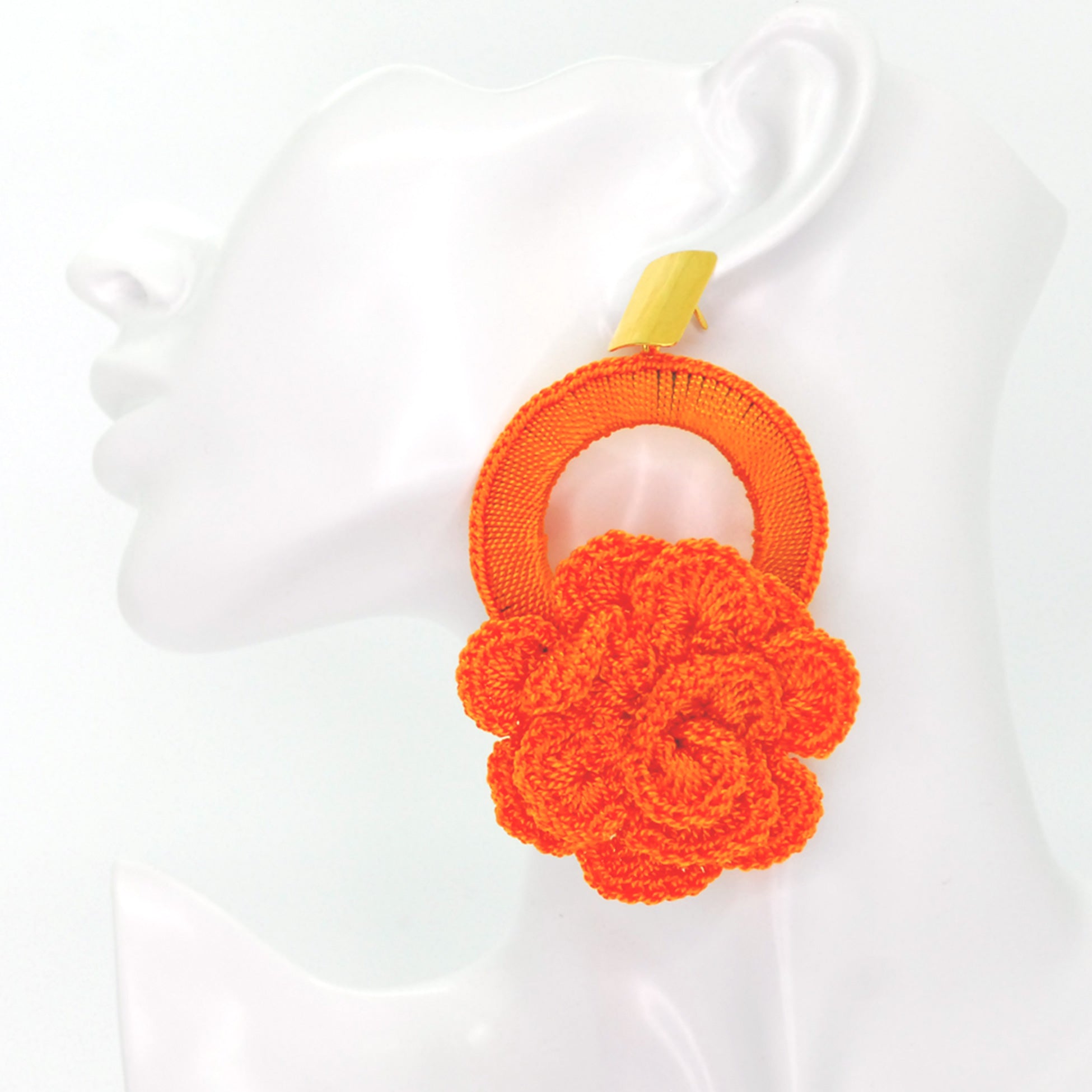Nando Medina Earrings: Orange Crochet Rose - Libia Collection