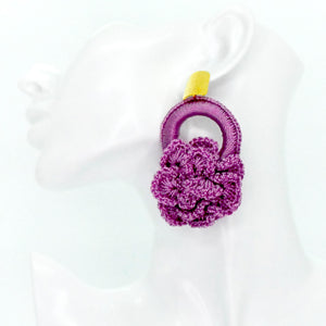 Nando Medina Earrings: Purple Crochet Rose - Libia Collection