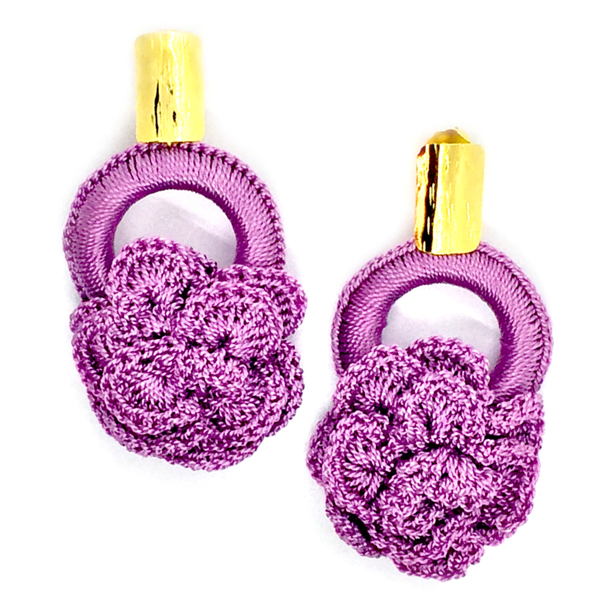 Nando Medina Earrings: Purple Crochet Rose - Libia Collection