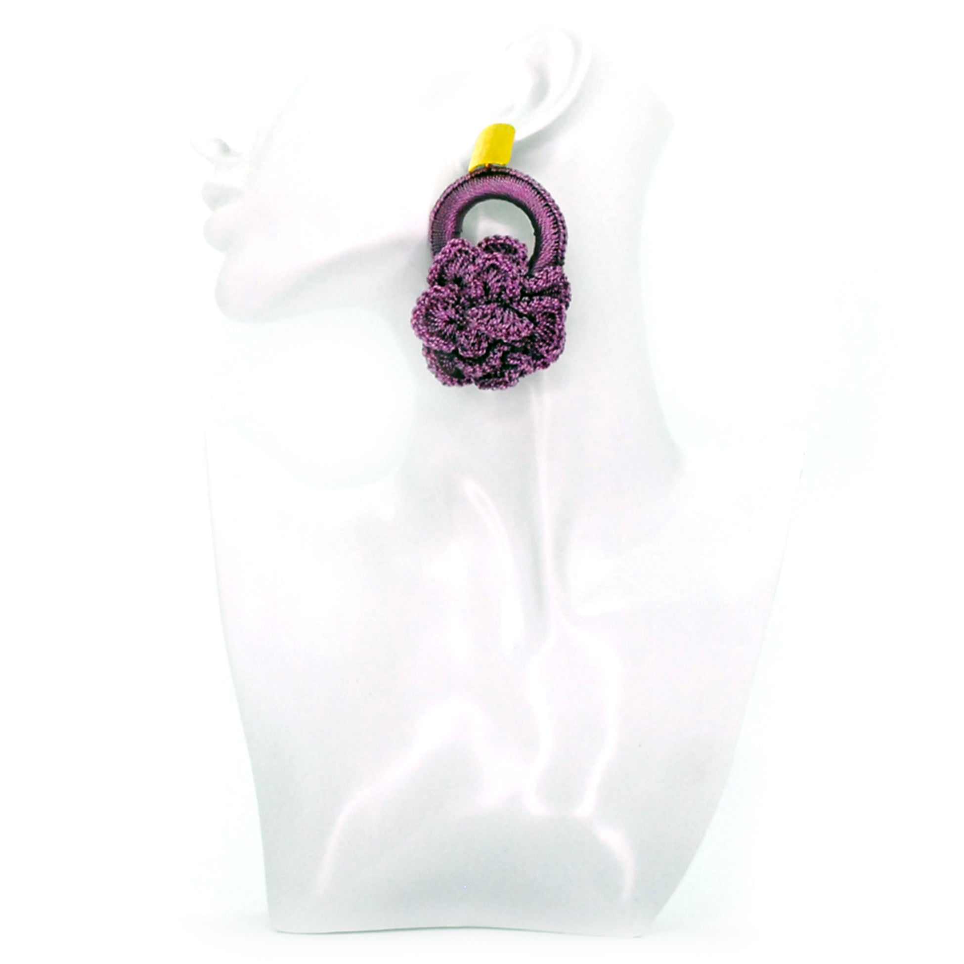 Nando Medina Earrings: Purple Crochet Rose - Libia Collection