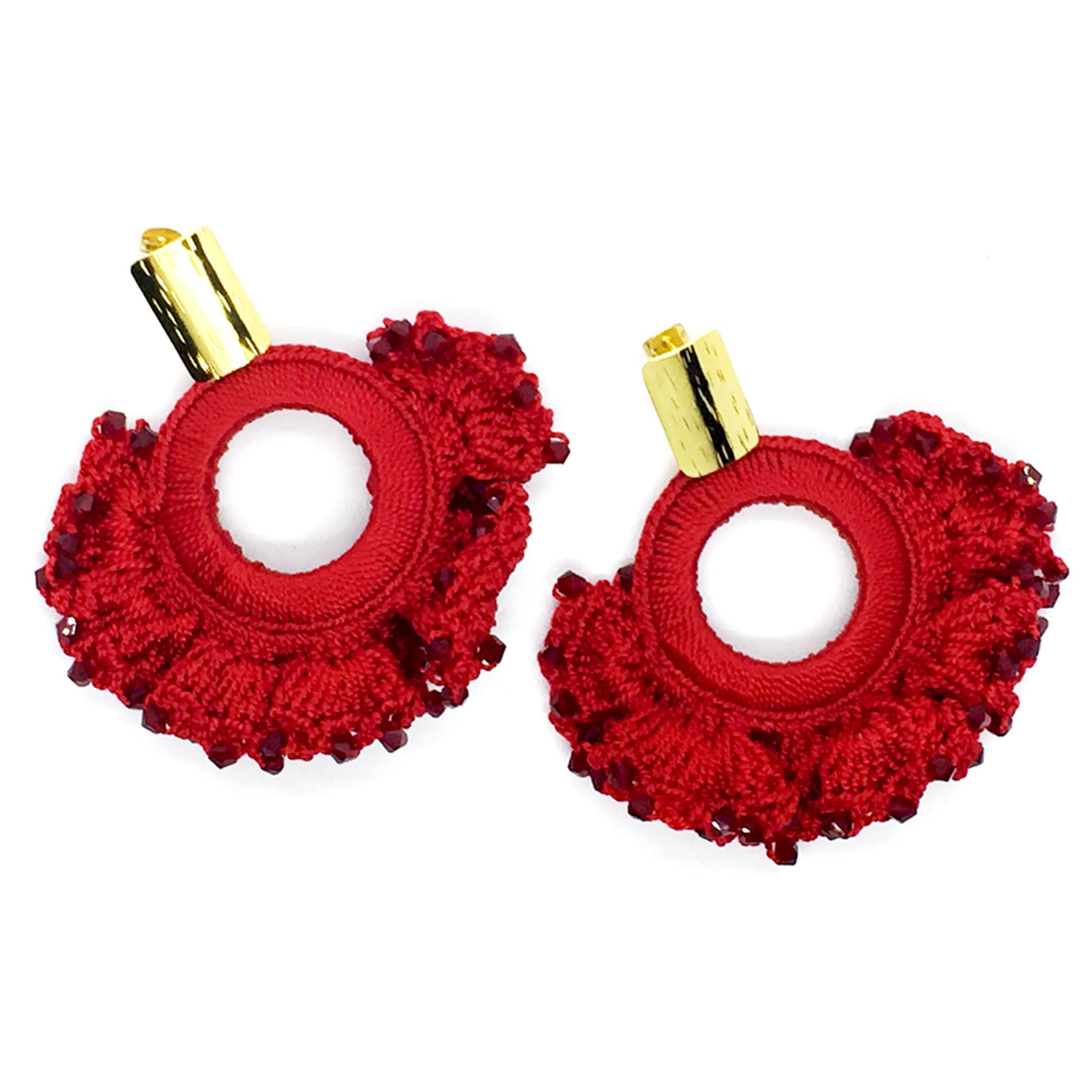 Nando Medina Earrings: Red Crystals Cockscomb - Libia Collection