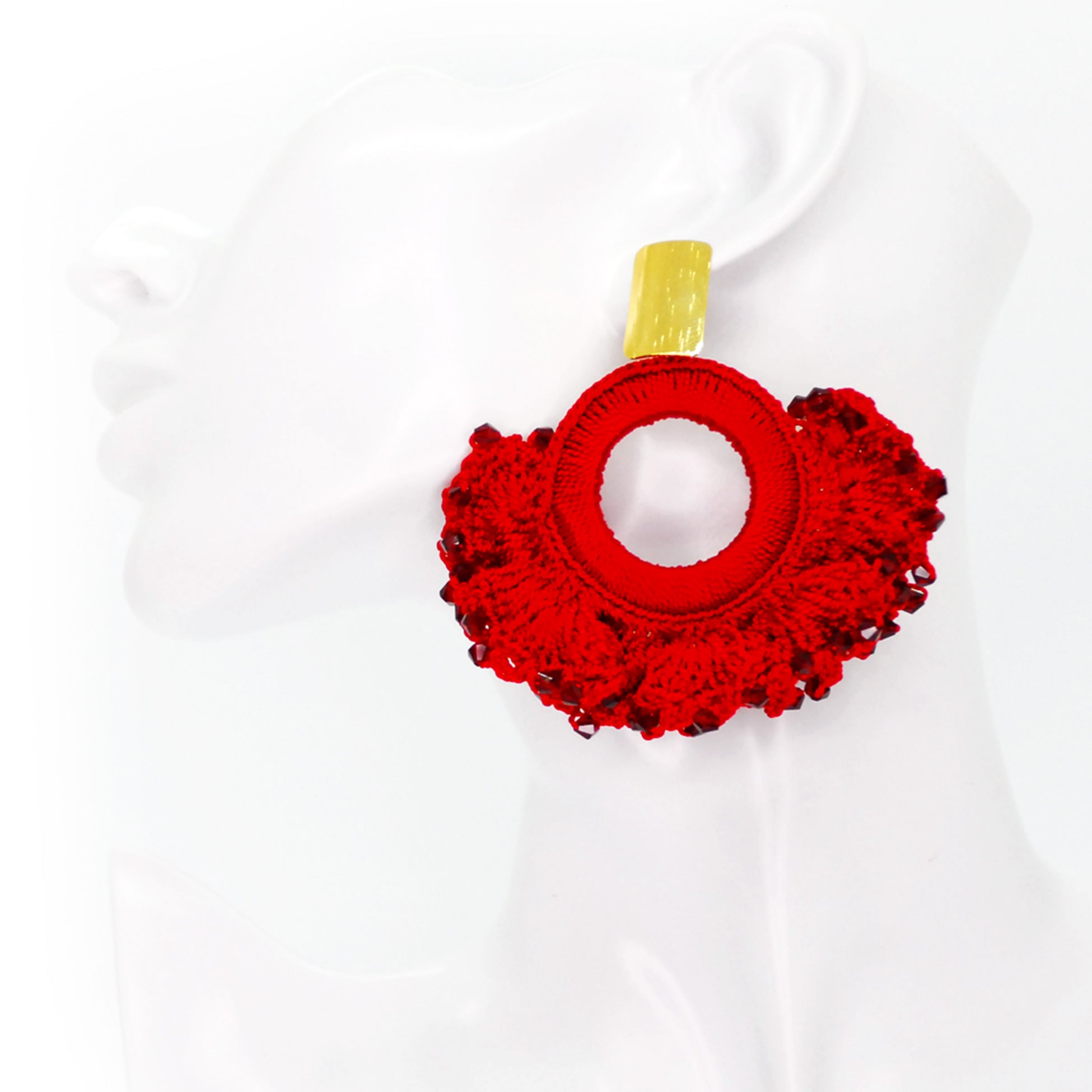Nando Medina Earrings: Red Crystals Cockscomb - Libia Collection