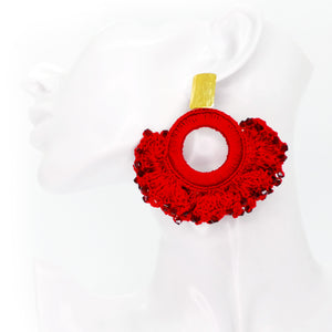 Nando Medina Earrings: Red Crystals Cockscomb - Libia Collection