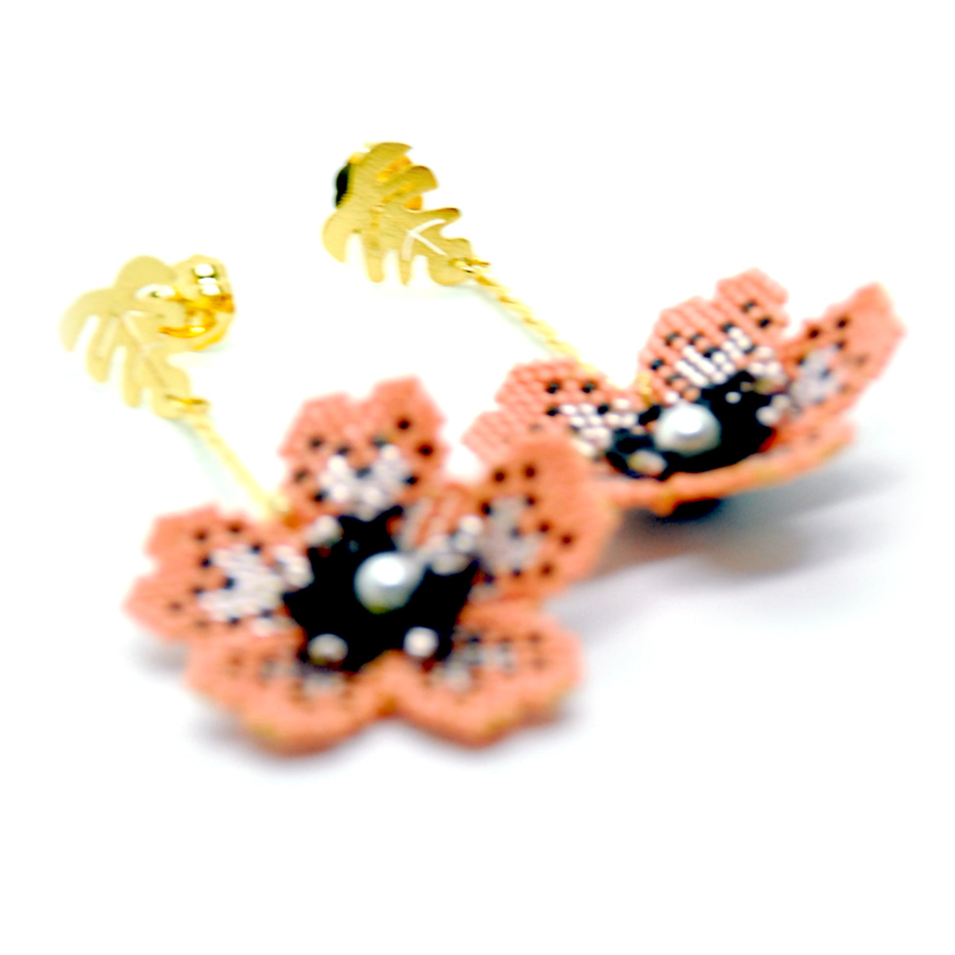 Nando Medina Earrings: Pink Czech Delica Flower - Libia Collection