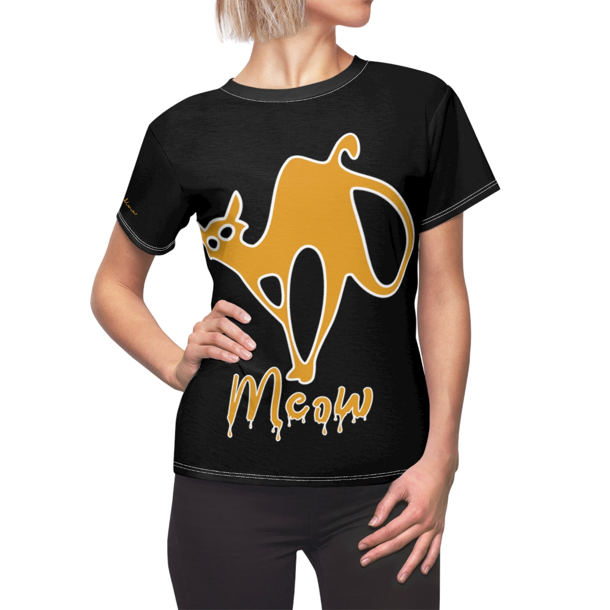 T-Shirt, Black Meow Cat Motive