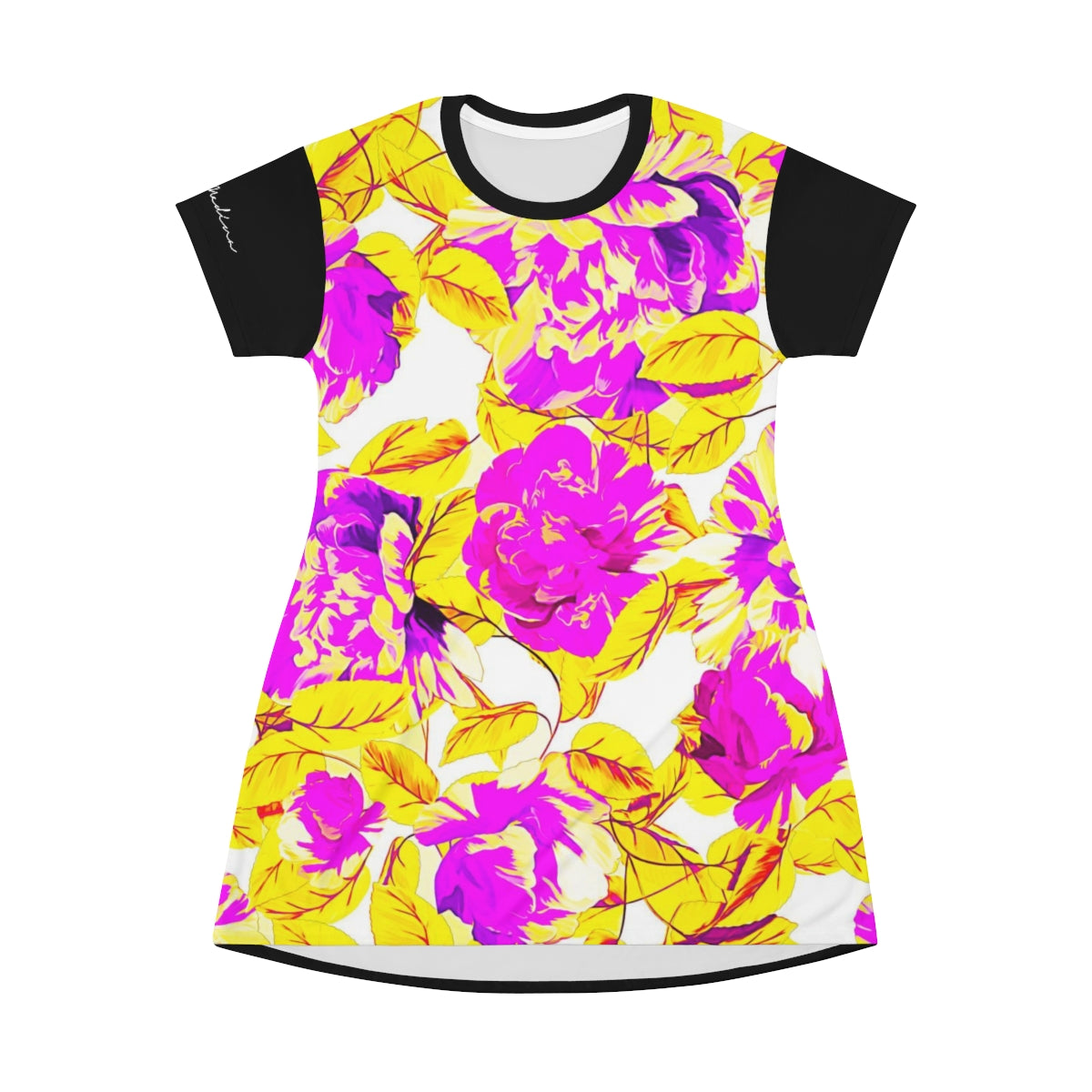 Shirtdress, Black Neon Floral Motive
