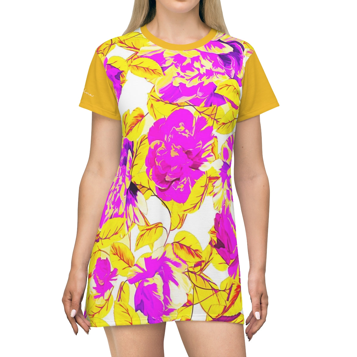 Shirtdress, Yellow Neon Floral Motive