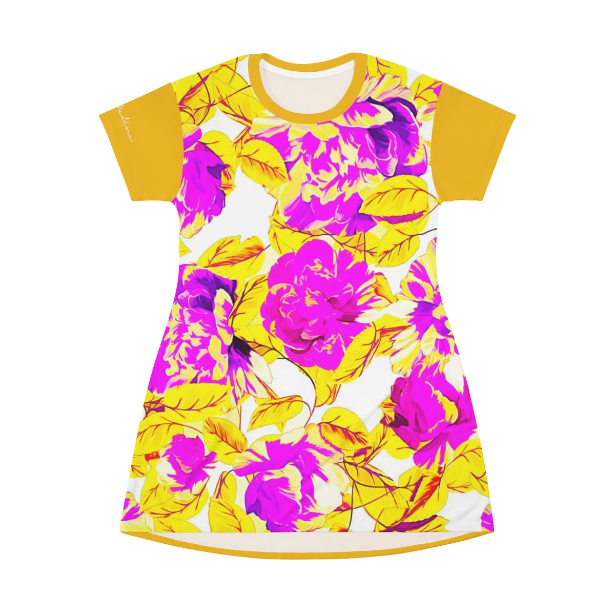 Shirtdress, Yellow Neon Floral Motive
