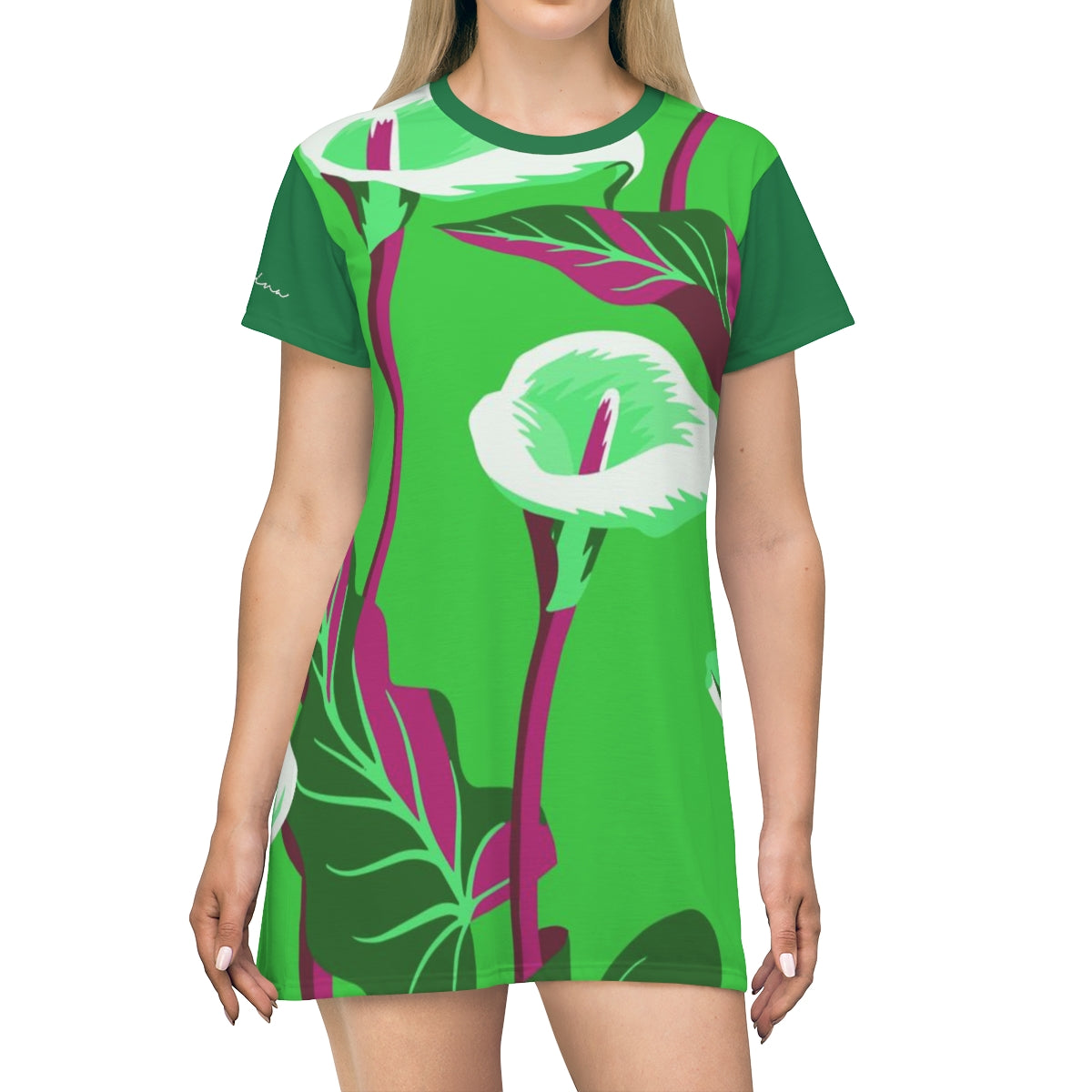 Shirtdress, Dark Green Calla Lilly Motive